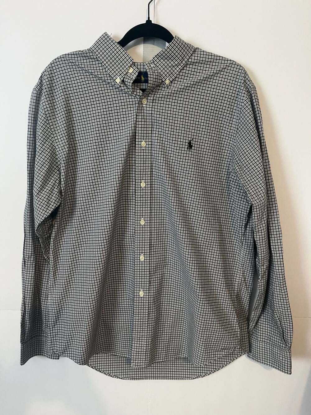 Ralph Lauren Men's Black and White Gingham Button Down Shirt Size L